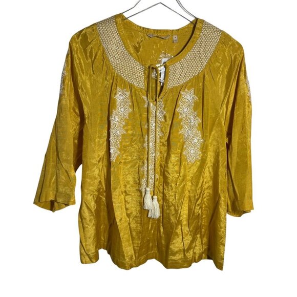 Soft Surroundings Size Medium Lauralin embroidered tunic beaded NWT mustard - Picture 1 of 13